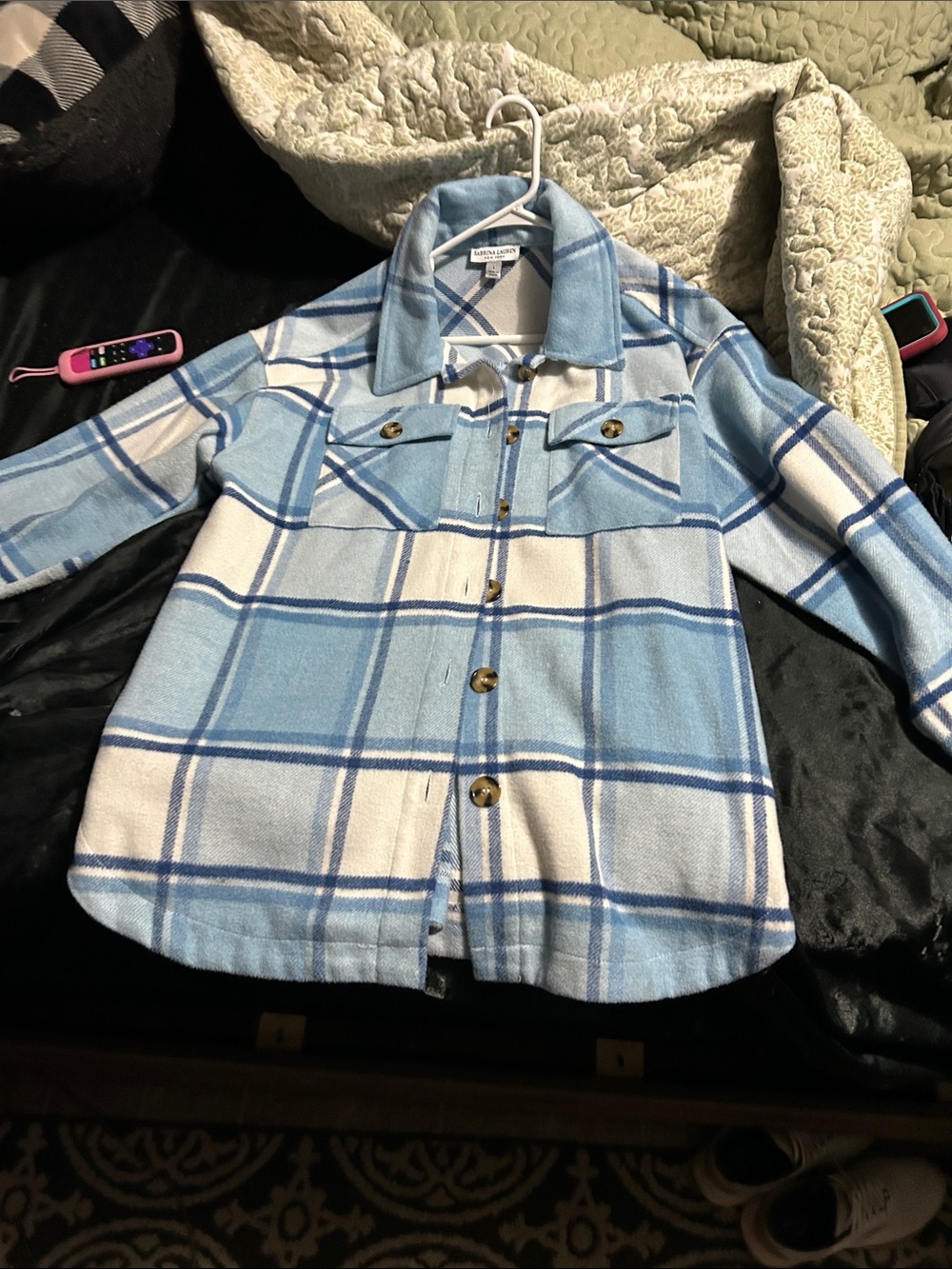 Light Blue Plaid Shacket Jacket for women